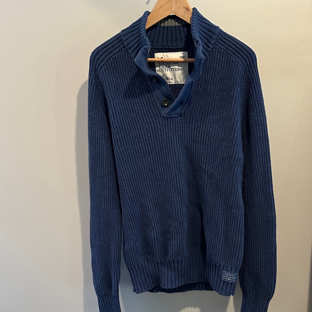 American Eagle Outfitters Large Vintage‎ Y2K Navy Blue Collared Pullover Sweater